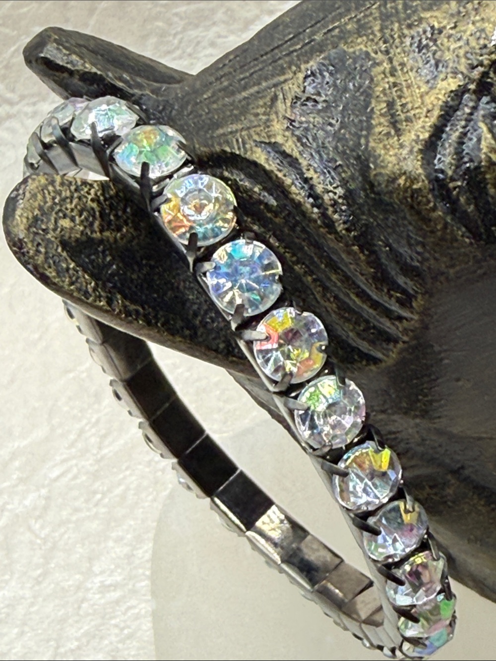 Vintage Sparkling Aurora Tennis Bracelet Iridescent rhinestones stretch large
